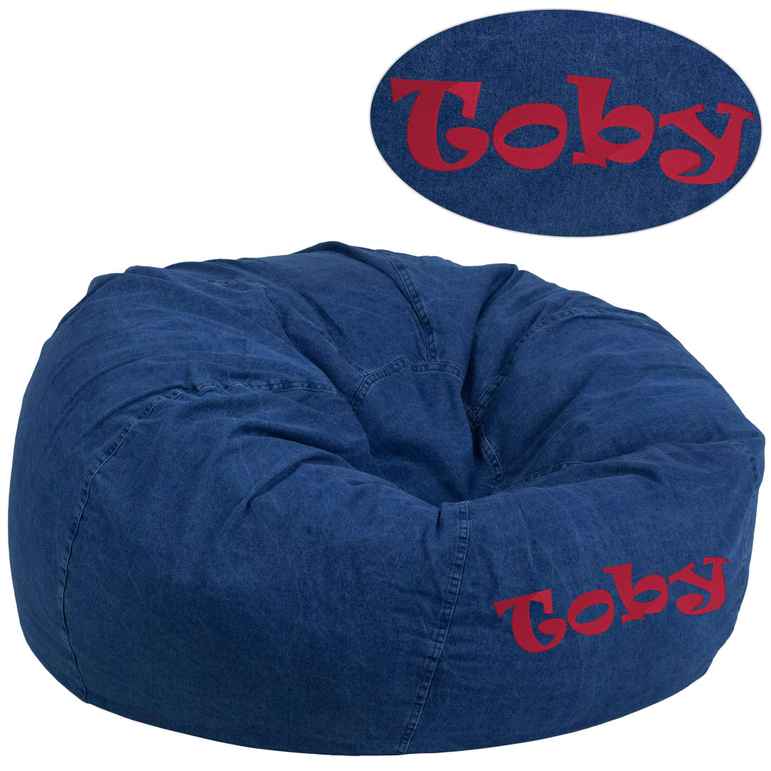 Duncan Personalized Oversized Denim Bean Bag Chair for Kids and Adults