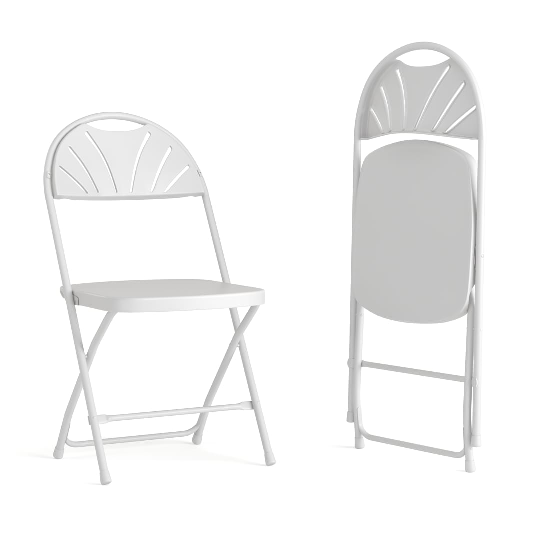 2 Pack HERCULES Series 650 lb. Capacity White Plastic Fan Back Folding Chair