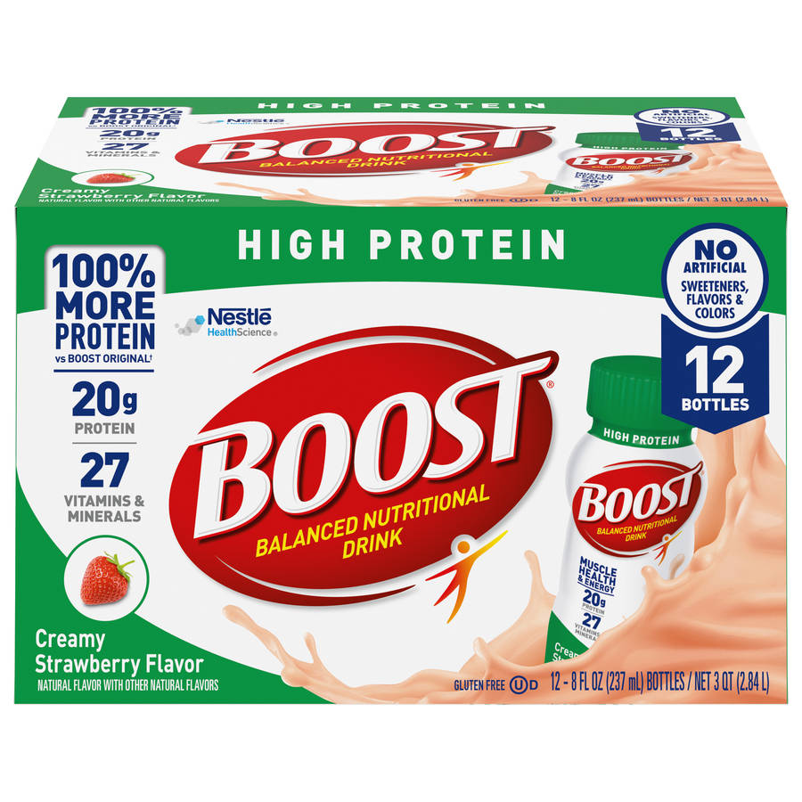 BOOST High Protein Nutritional Drink, Creamy Strawberry, 20 g Protein, 12 - 8 fl oz Bottles