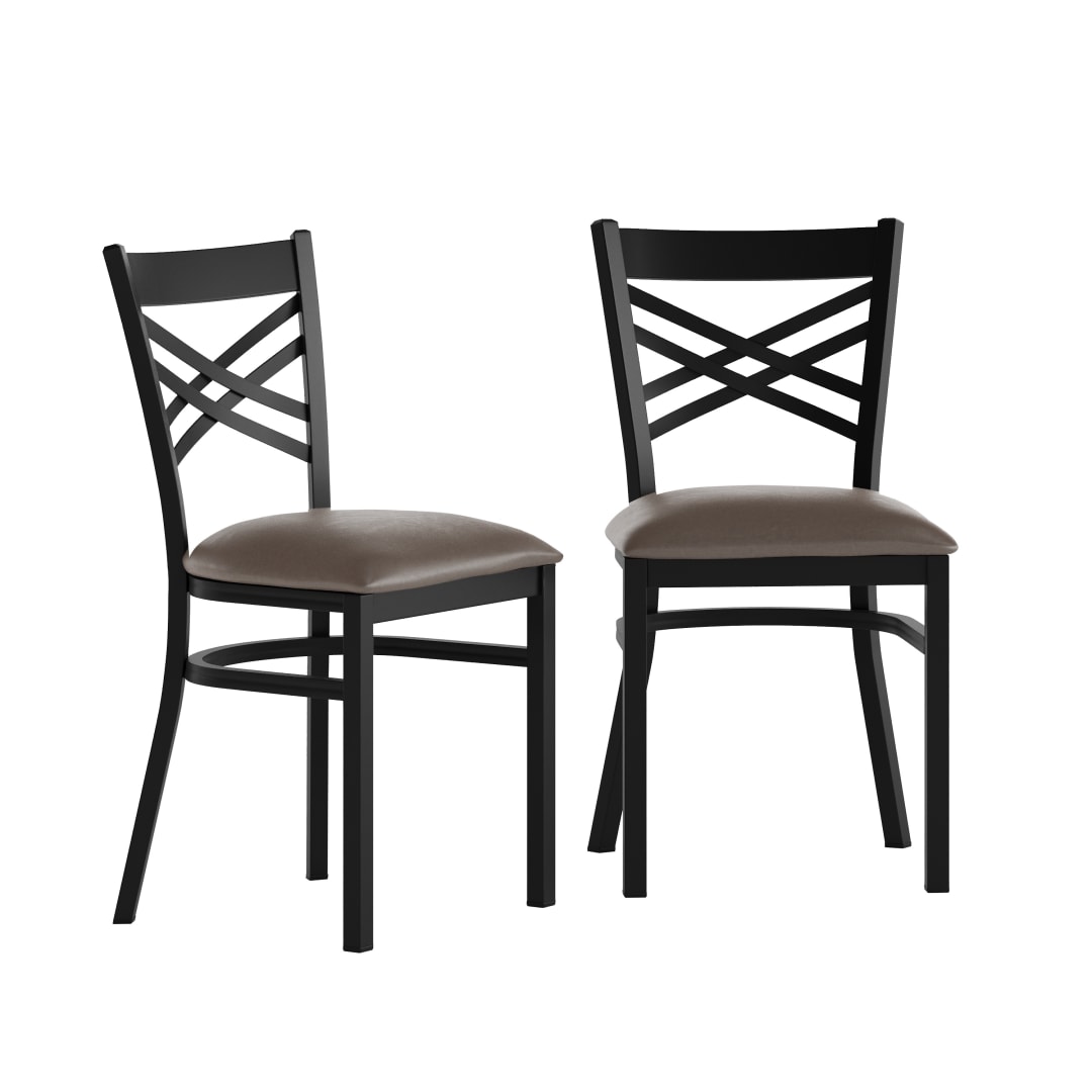 2 Pack HERCULES Black ''X'' Back Metal Restaurant Chair - Mocha Vinyl Seat
