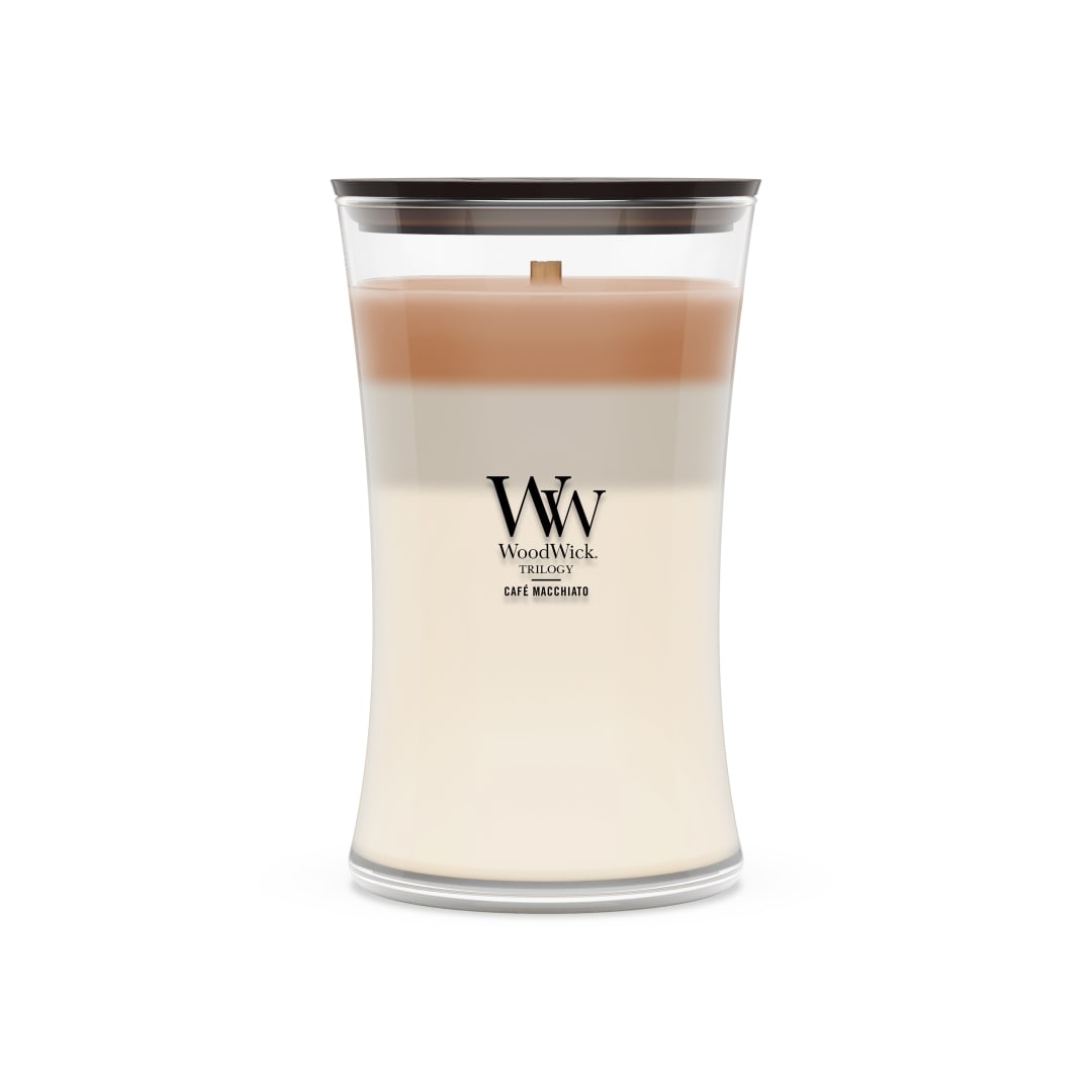 WoodWick Vela perfumada | Vela grande en forma de reloj de arena | Café Macchiato | Regalos perfectos para mujeres