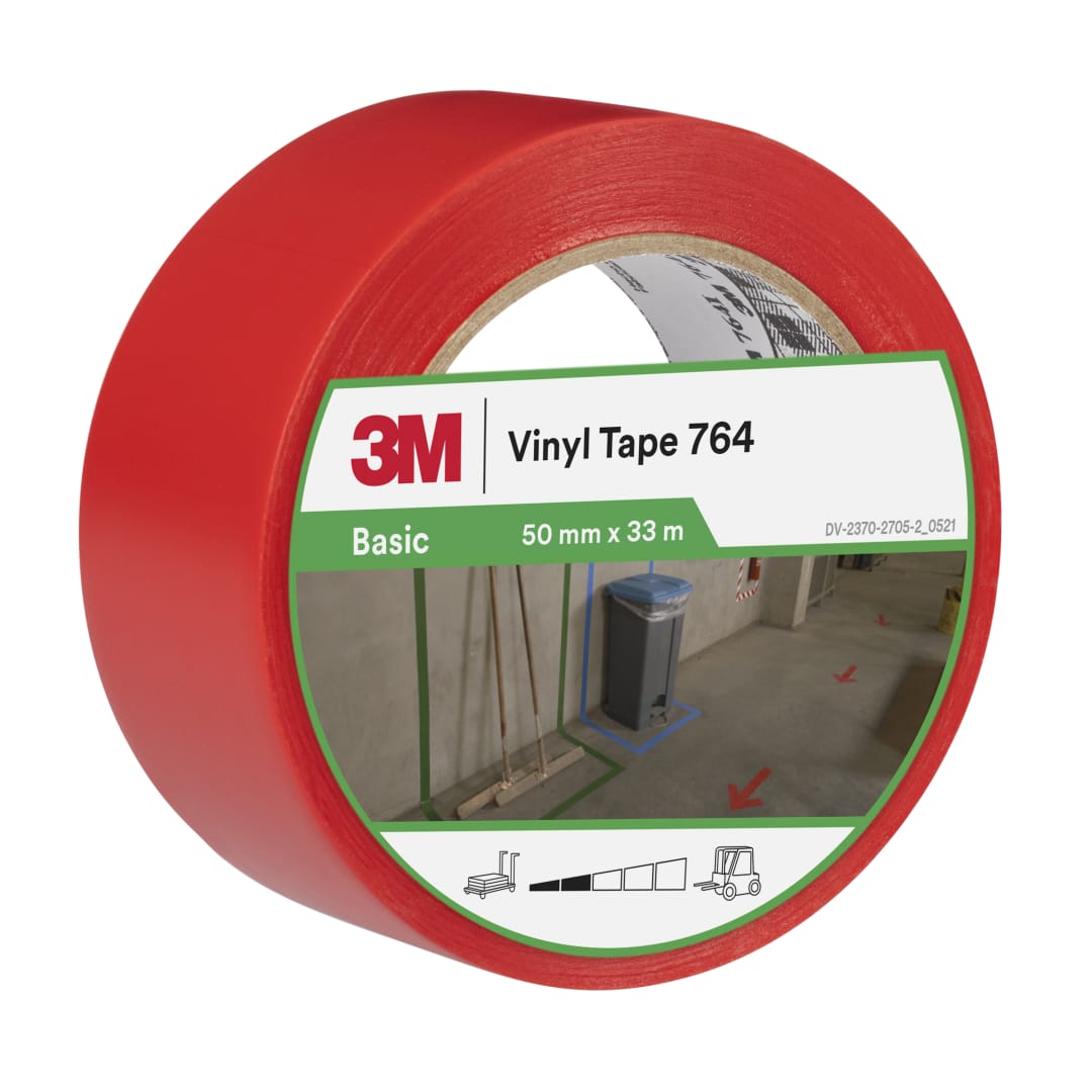 3M™ Genel Amaçlı Vinil Bant 764, Kırmızı, 50 mm x 33 m, 0.13 mm, Tek Tek Sarılmış, Uygun Paketlenmiş
