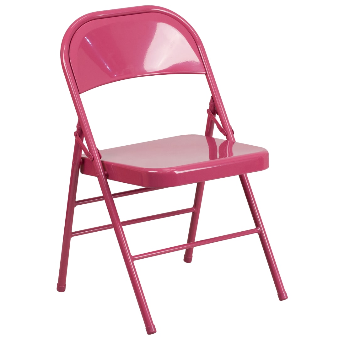 HERCULES COLORBURST Series Shockingly Fuchsia Triple Braced &amp; Double Hinged Metal Folding Chair
