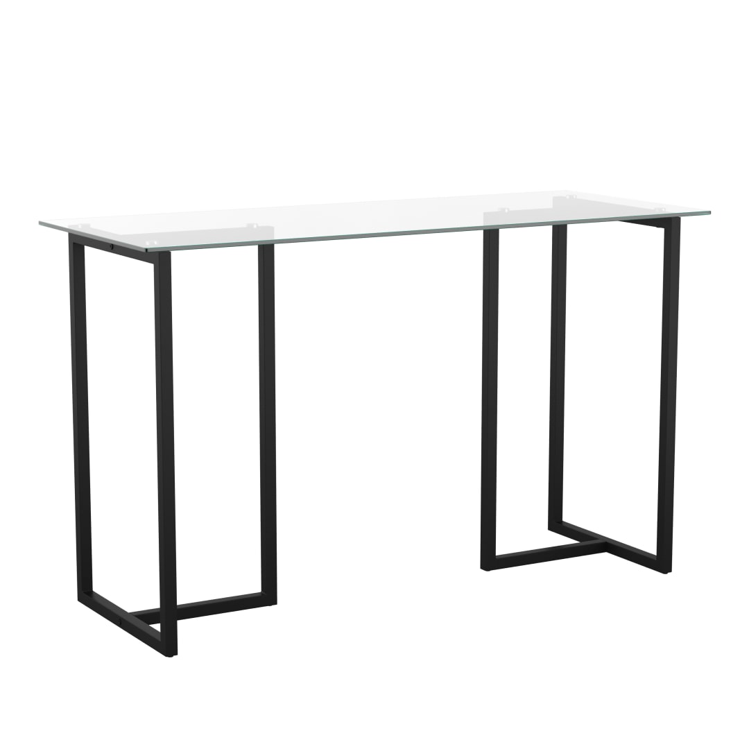 Eli Home Office Glass Top Desk with Oil Rubbed Bronze Metal Frame