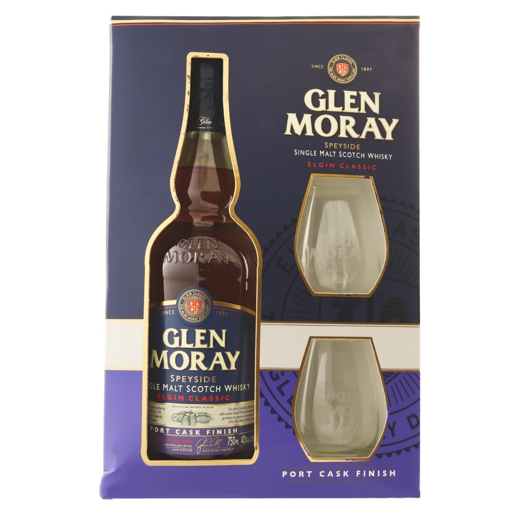 Glen Moray Port Cask Finished Single Malt Scotch Whisky Gift Pack 750ml 80 Proof