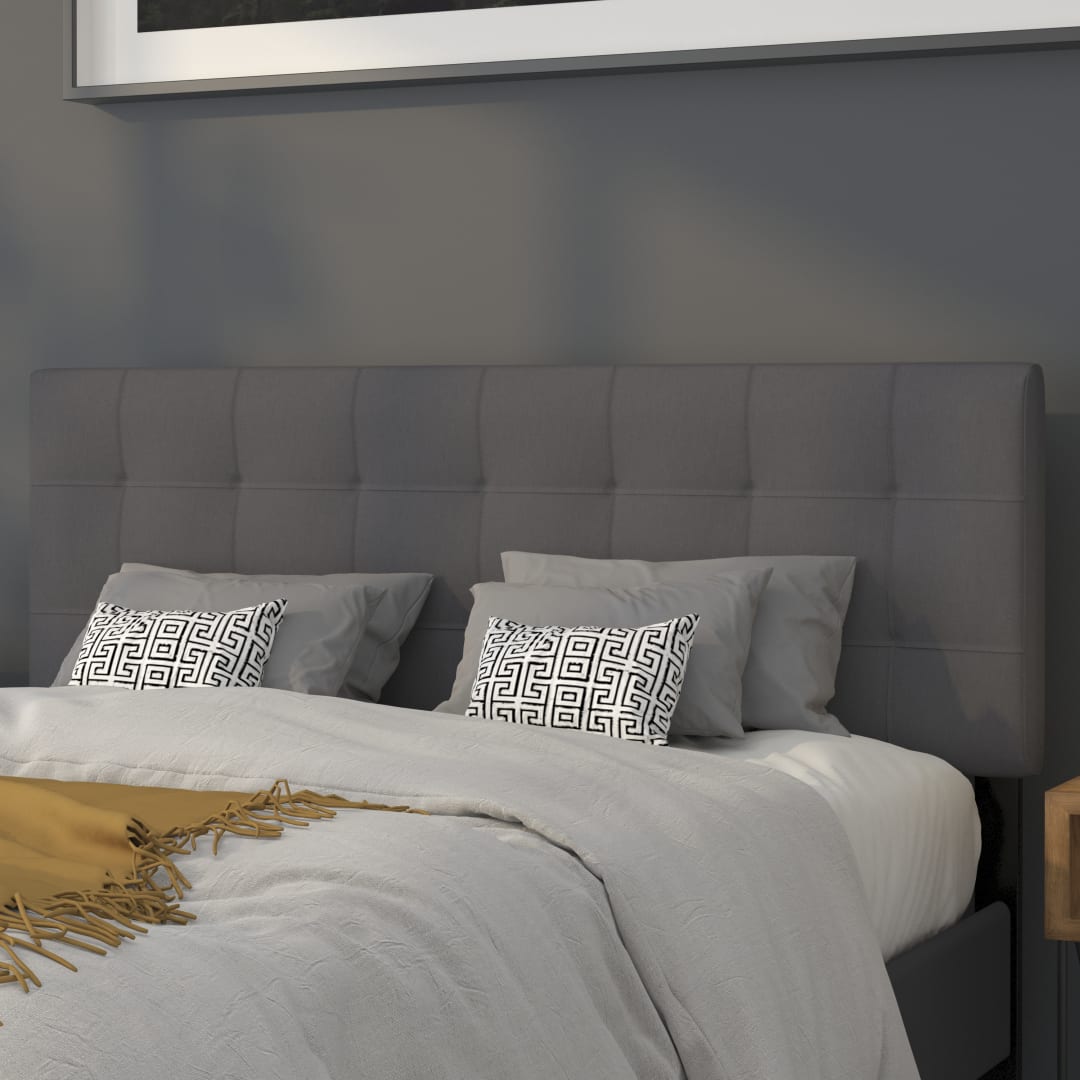 Bedford Tufted Upholstered Queen Size Headboard in Dark Gray Fabric