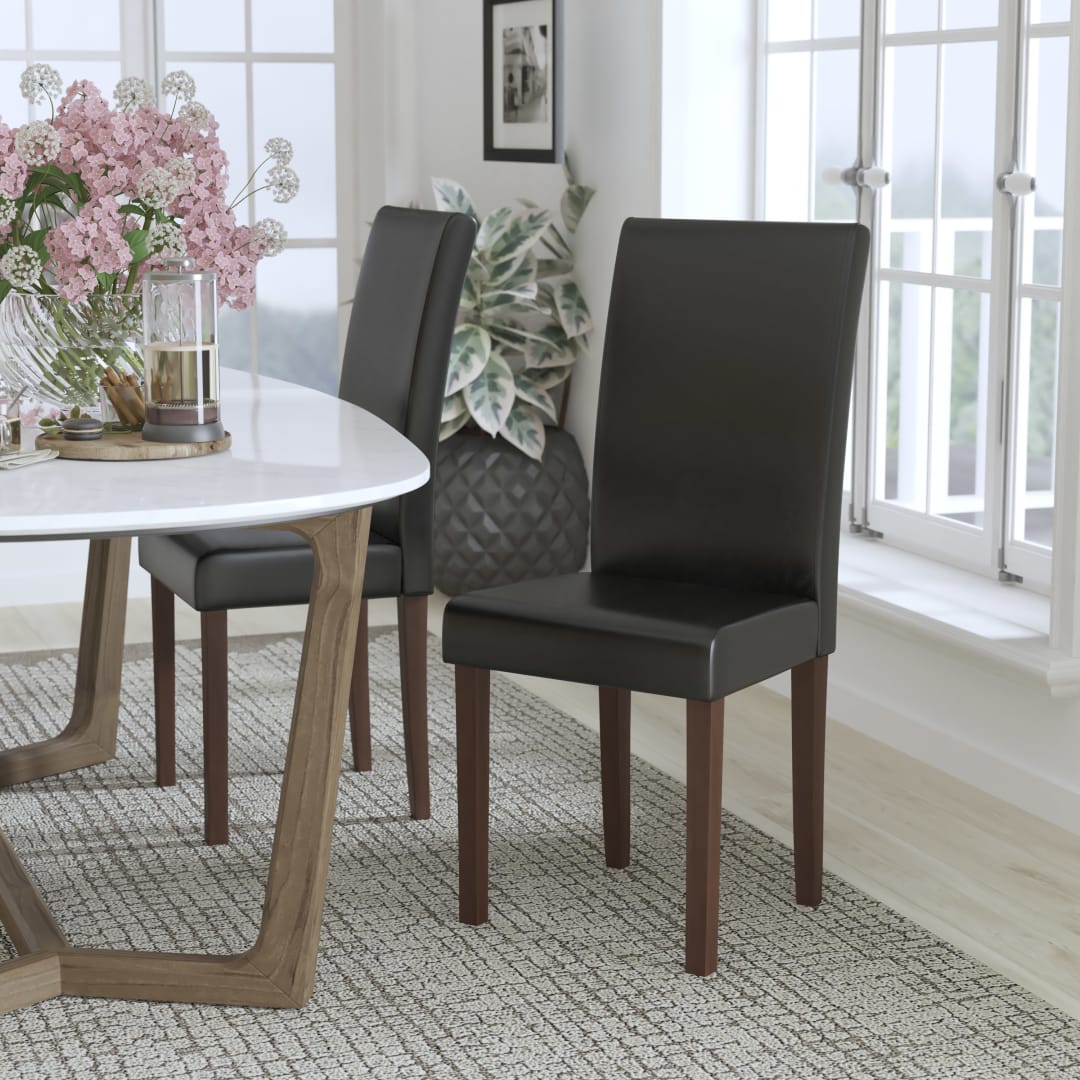 Greenwich Series Black LeatherSoft Upholstered Panel Back Mid-Century Parsons Dining Chair