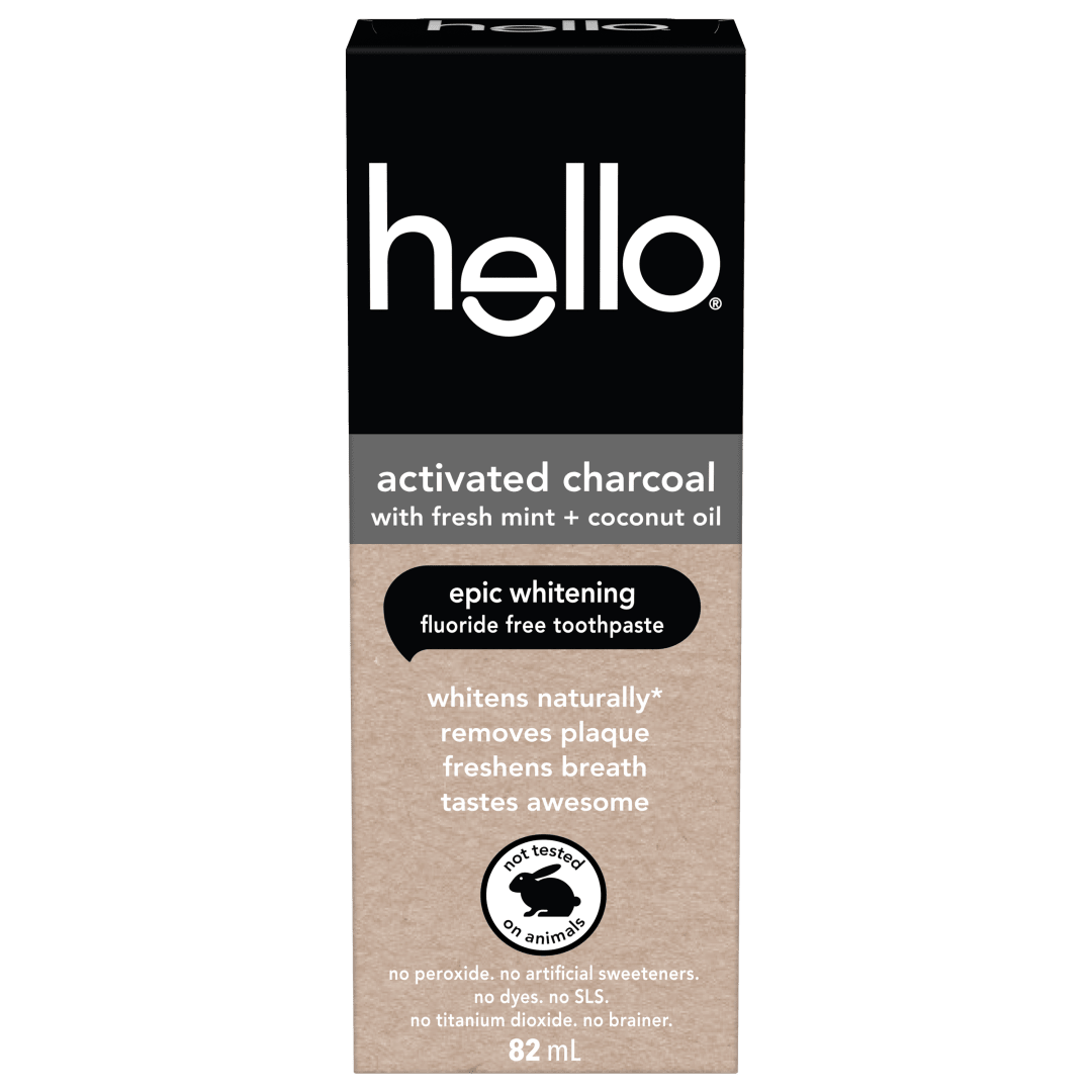 hello Epic Whitening Fluoride Free Activated Charcoal Toothpaste, Fresh Mint, 82 mL