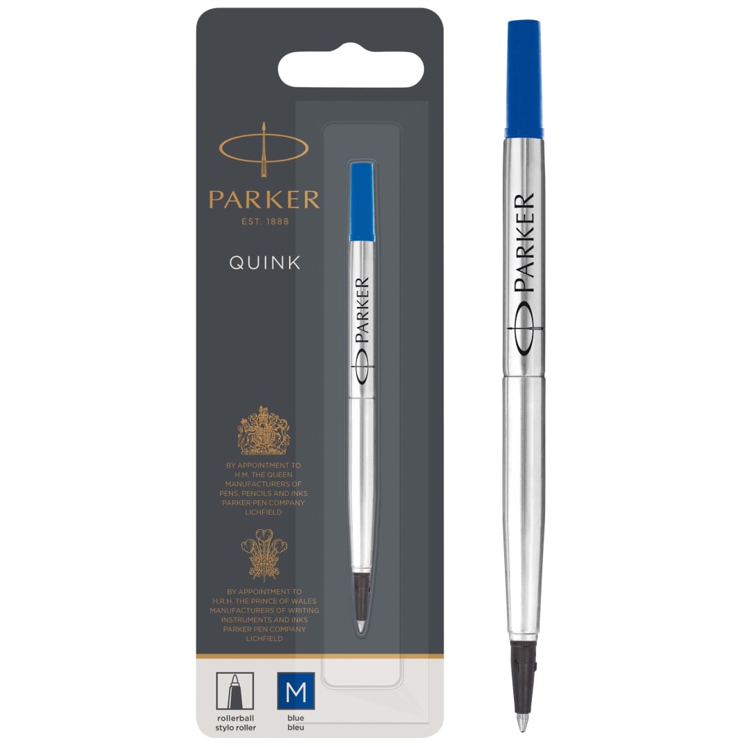 Parker RollerBall® Pen Refill, Medium Tip, Blue QUINK Ink, 1 Count