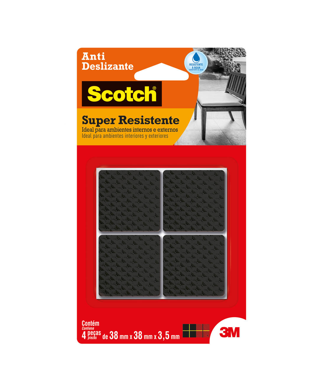 Protetor Antideslizante 3M™ Scotch™ Quadrado, Preto, Extra Grande, 4 Unidades