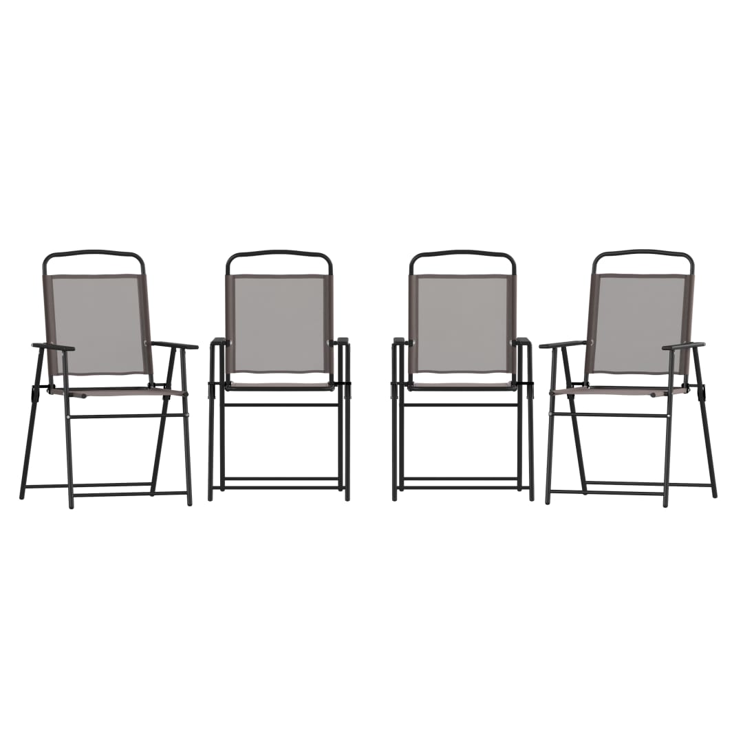 Set of 4 Mystic Folding Patio Sling Chairs, Outdoor Textilene Lawn Chairs with Armrests in Brown