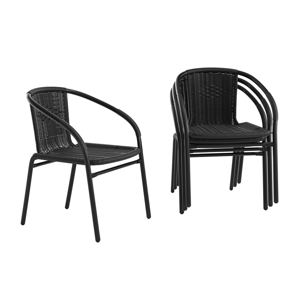 Lila Set of 4 Commercial Grade Black Rattan Indoor-Outdoor Restaurant Stack Chairs