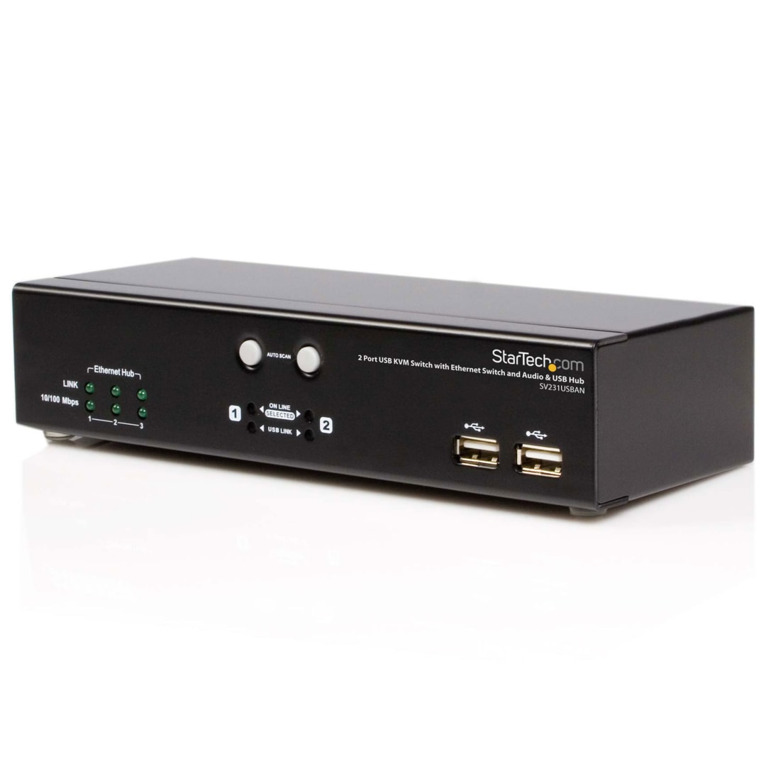 2 Port USB KVM Switch with Ethernet Switch