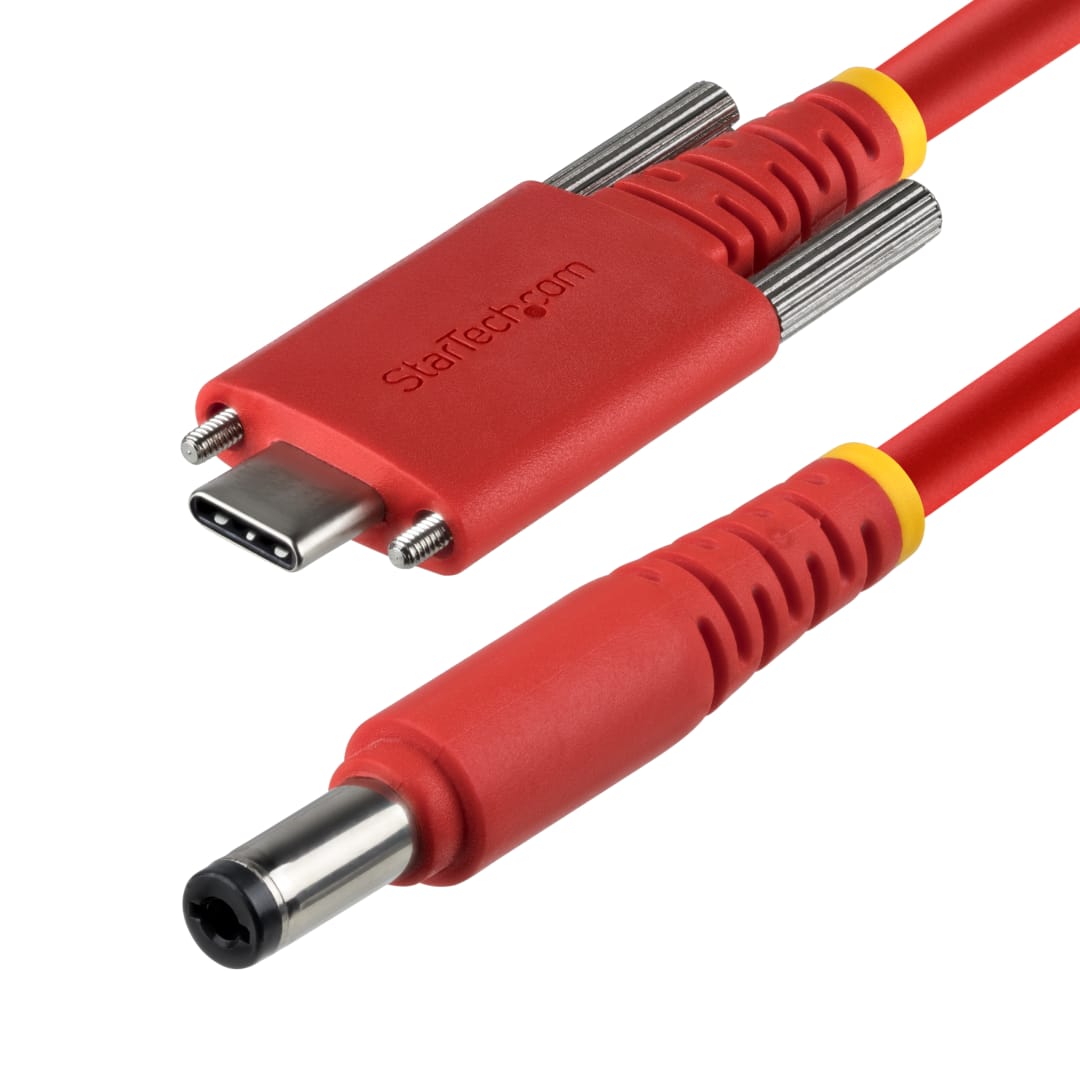 USB-C Side Locking to Barrel Type-M Cable, 12v3A, Red, 2.75m