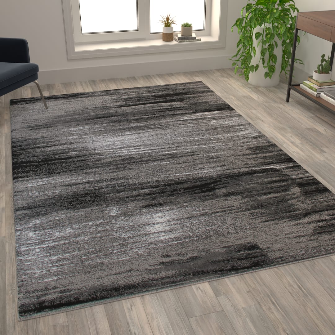 Rylan Collection 8' x 10' Gray Scraped Design Area Rug - Olefin Rug with Jute Backing - Living Room, Bedroom, Entryway