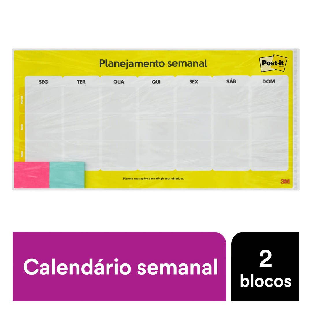 Calendário Semanal Post-it® com 2 blocos 3,8 cm x 5,0 cm