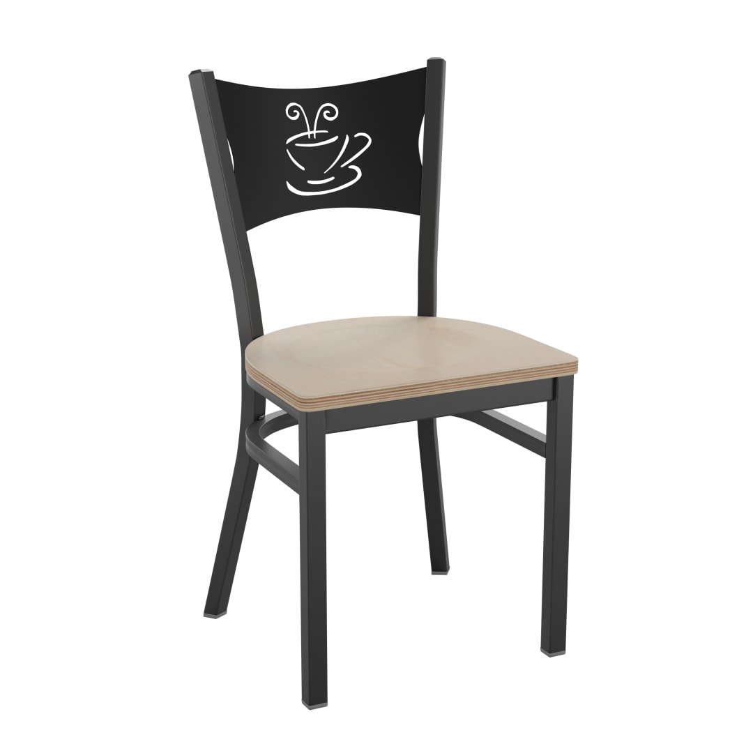 HERCULES Series Black Coffee Back Metal Restaurant Chair - Antique White Wood Seat