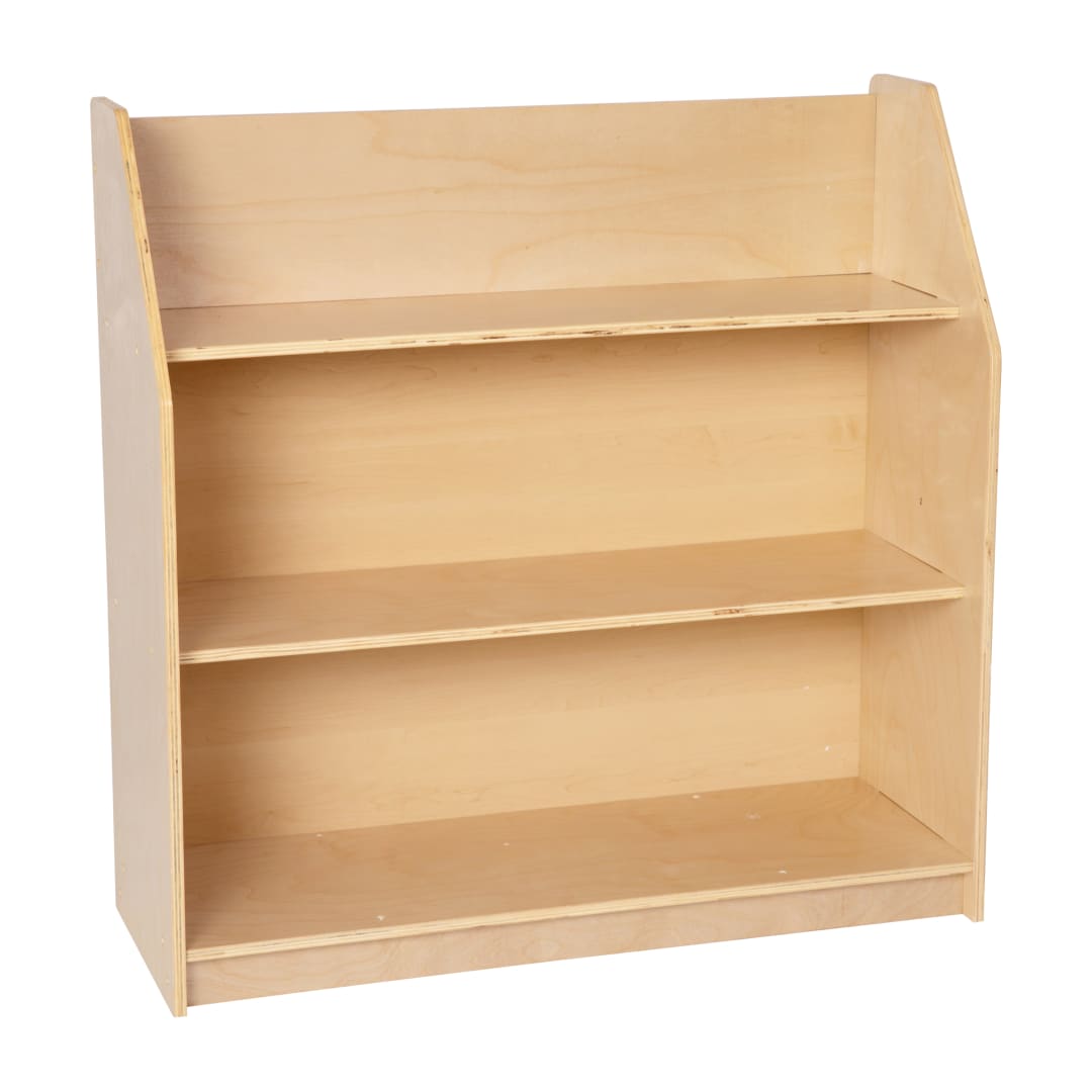 Hercules Natural Wooden 3 Shelf Book Display with Safe, Kid Friendly Curved Edges - Commercial Grade for Daycare, Classroom or Playroom Storage