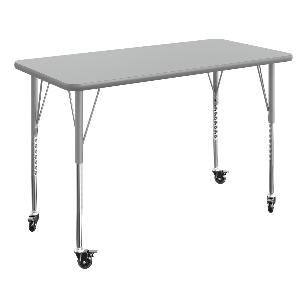 Wren 48" x 24" Adjustable Height Activity Table, Thermal Laminate Top, Standard Legs with Locking Casters, Gray