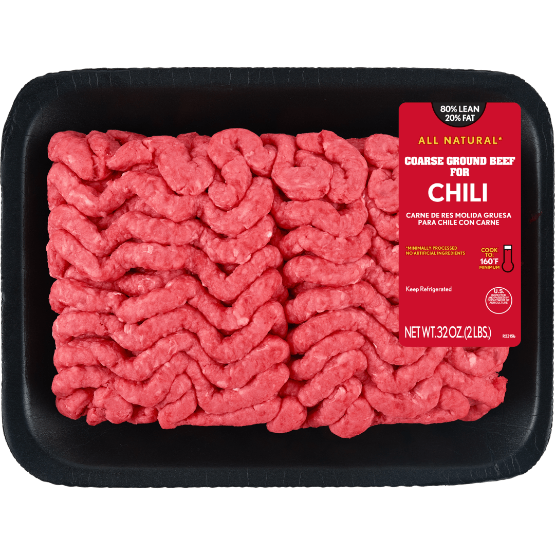 All Natural* 80% Lean/20% Fat Coarse Ground Beef for Chili, 2 lb