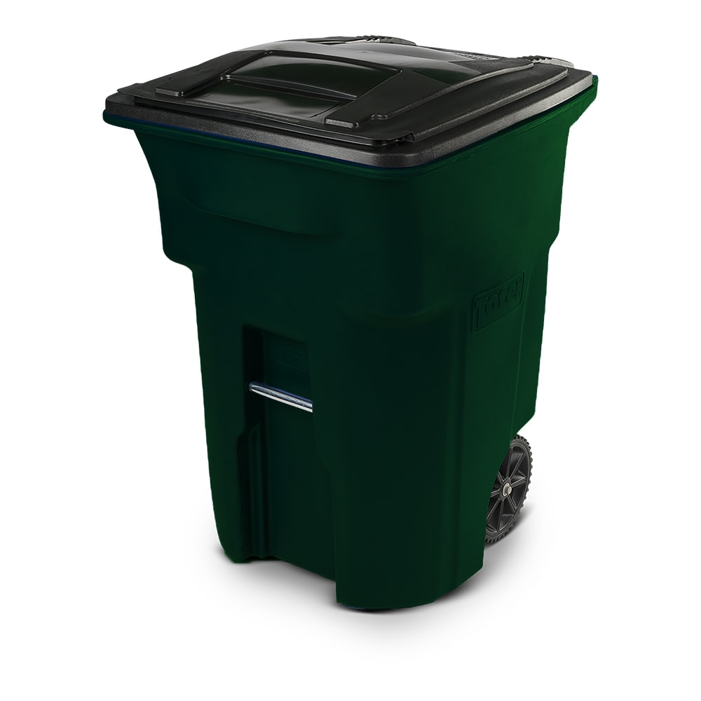 96 Gal. Green Trash Can with Wheels and Attached Lid