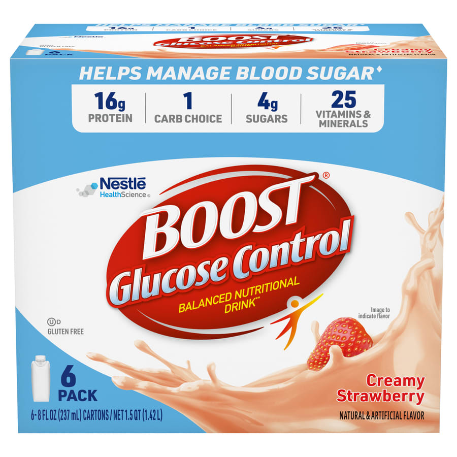 BOOST Glucose Control Nutritional Drink Protein Shakes, Creamy Strawberry, 8 fl oz, 6 Pack