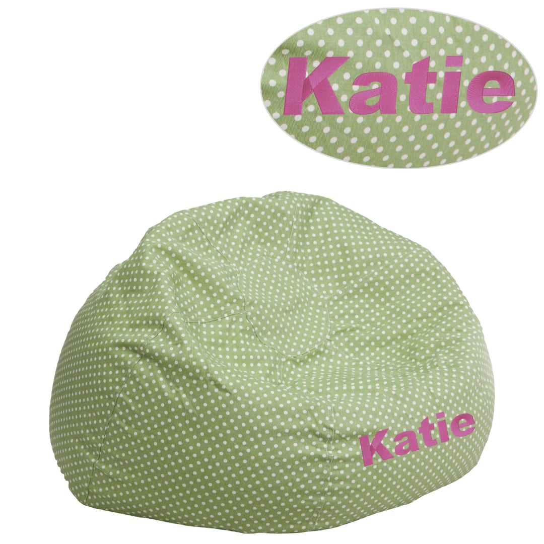 Dillon Personalized Small Green Dot Bean Bag Chair for Kids and Teens