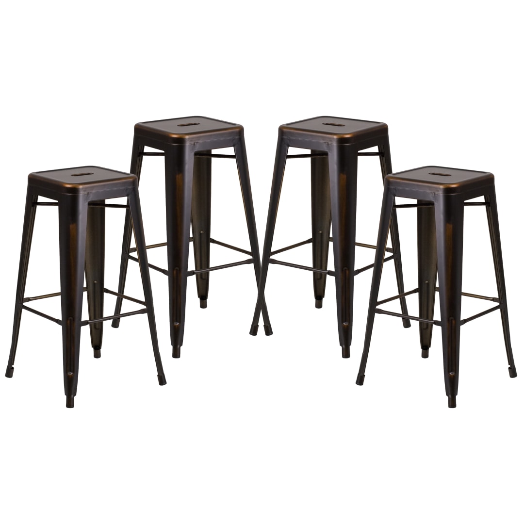 Kai Commercial Grade 4 Pack 30" High Backless Distressed Copper Metal Indoor-Outdoor Barstool