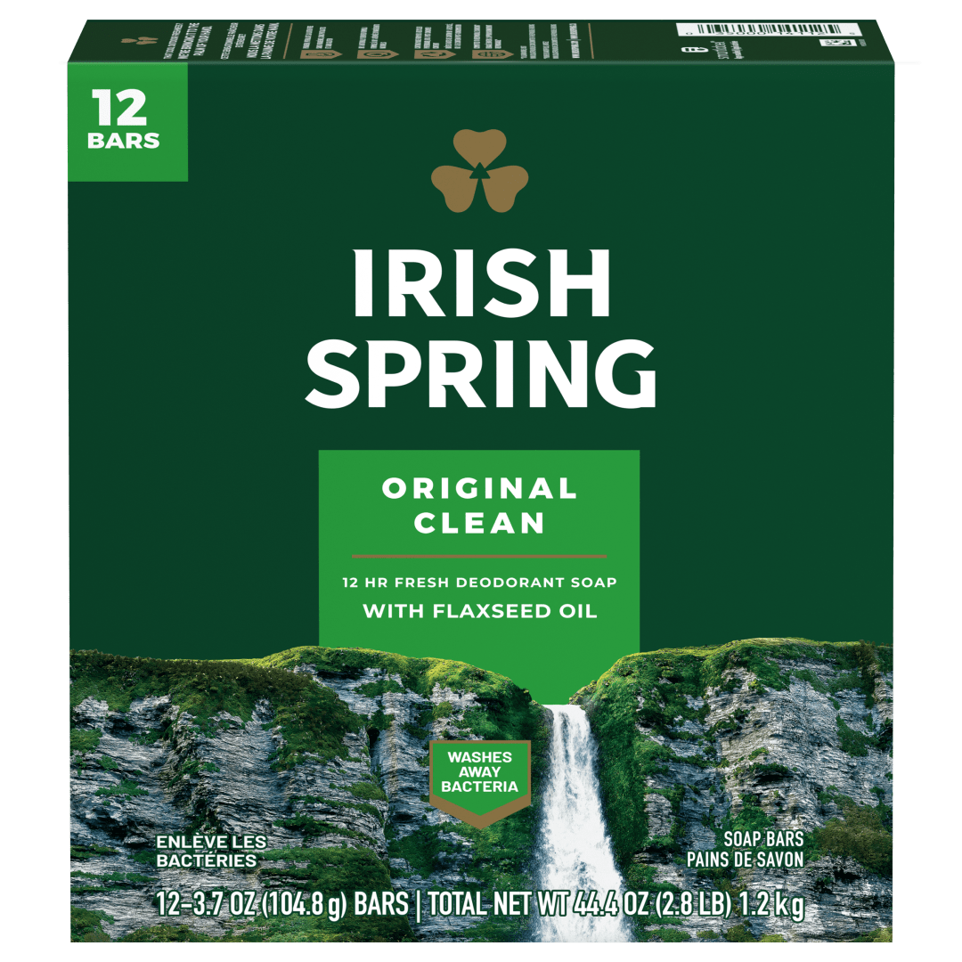 Irish Spring Original Clean Deodorant Bar Soap for Men, 3.7 oz, 12 Pack