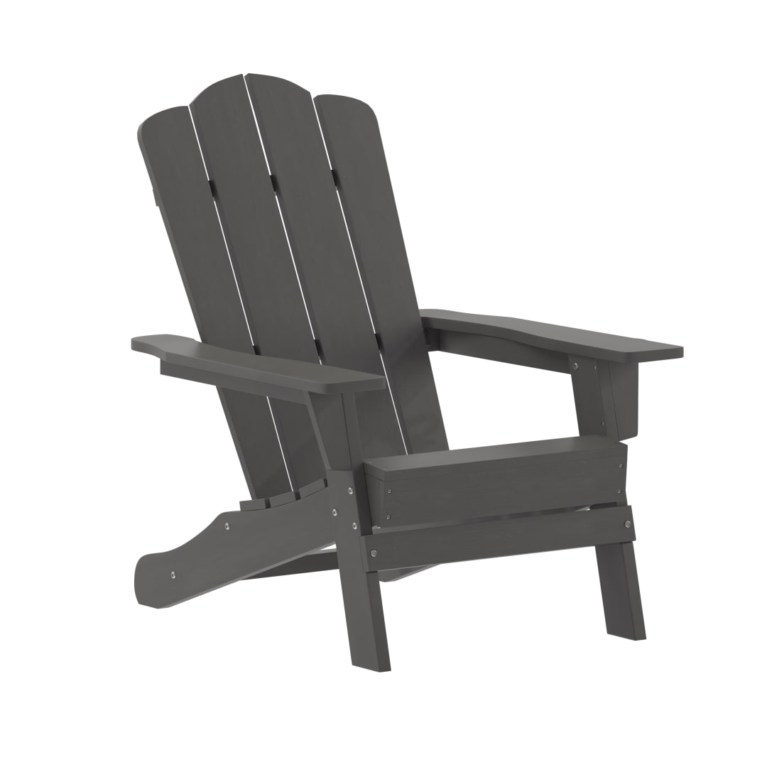 Newport Adirondack Chair with Cup Holder, Weather Resistant HDPE Adirondack Chair in Gray, Set of 4
