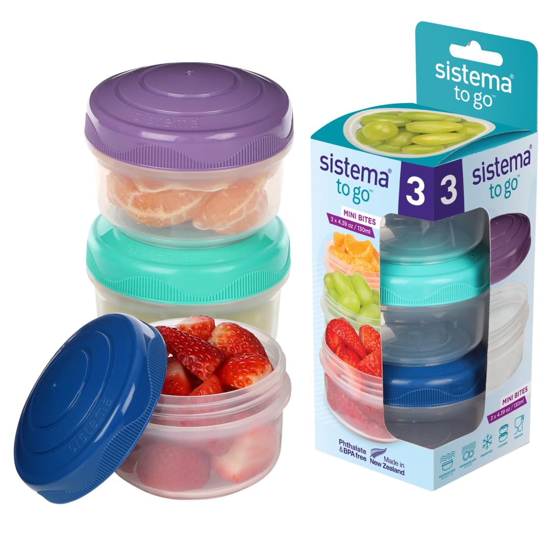 Sistema To Go Mini Bites, 130 mL, Assorted Colours, 3 Pack