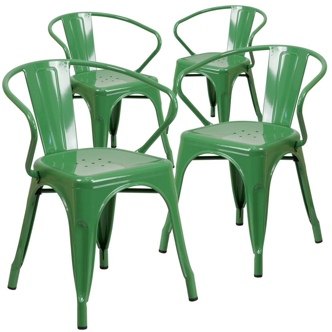 Roy Commercial Grade 4 Pack Green Metal Indoor-Outdoor Chair with Arms