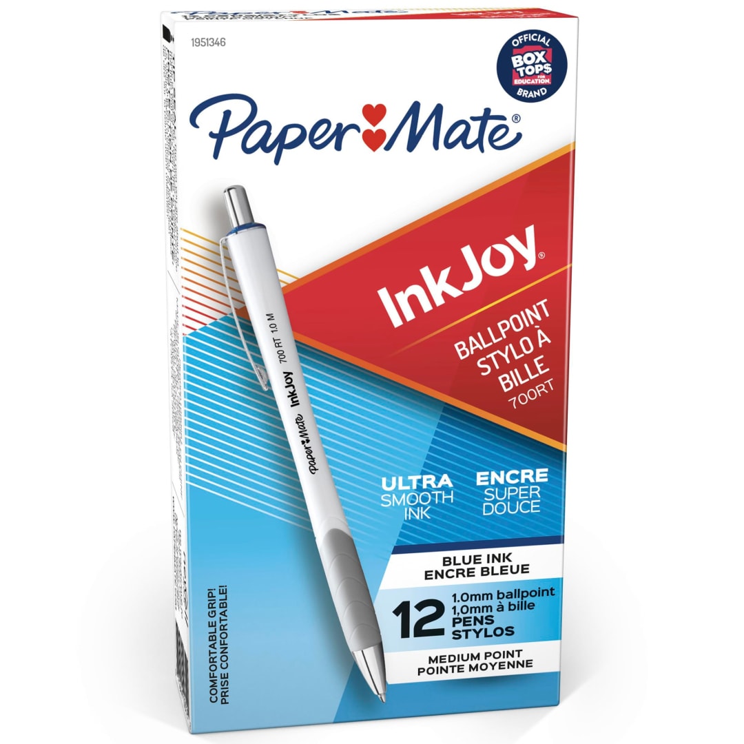 Paper Mate® InkJoy® 700RT Retractable Ballpoint Pens, Medium Point, White Barrel, Blue Ink, 12 Count