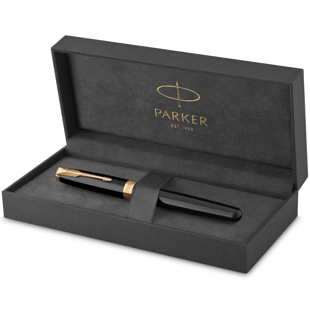 Parker Sonnet RollerBall® Pen | Black Lacquer with Gold Trim | Fine Point Black Ink | Gift Box