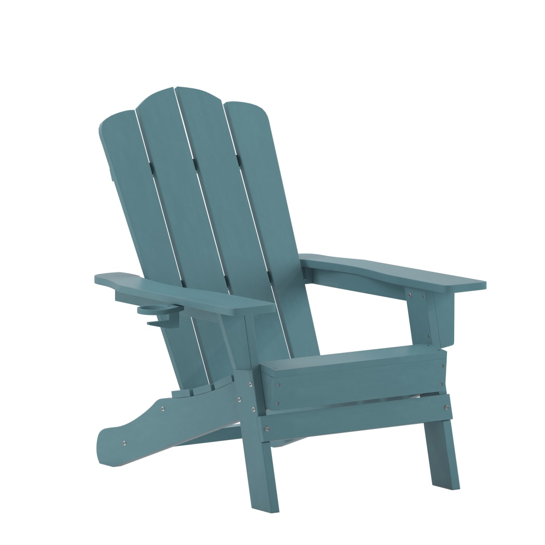 Newport Adirondack Chair with Cup Holder, Weather Resistant HDPE Adirondack Chair in Blue