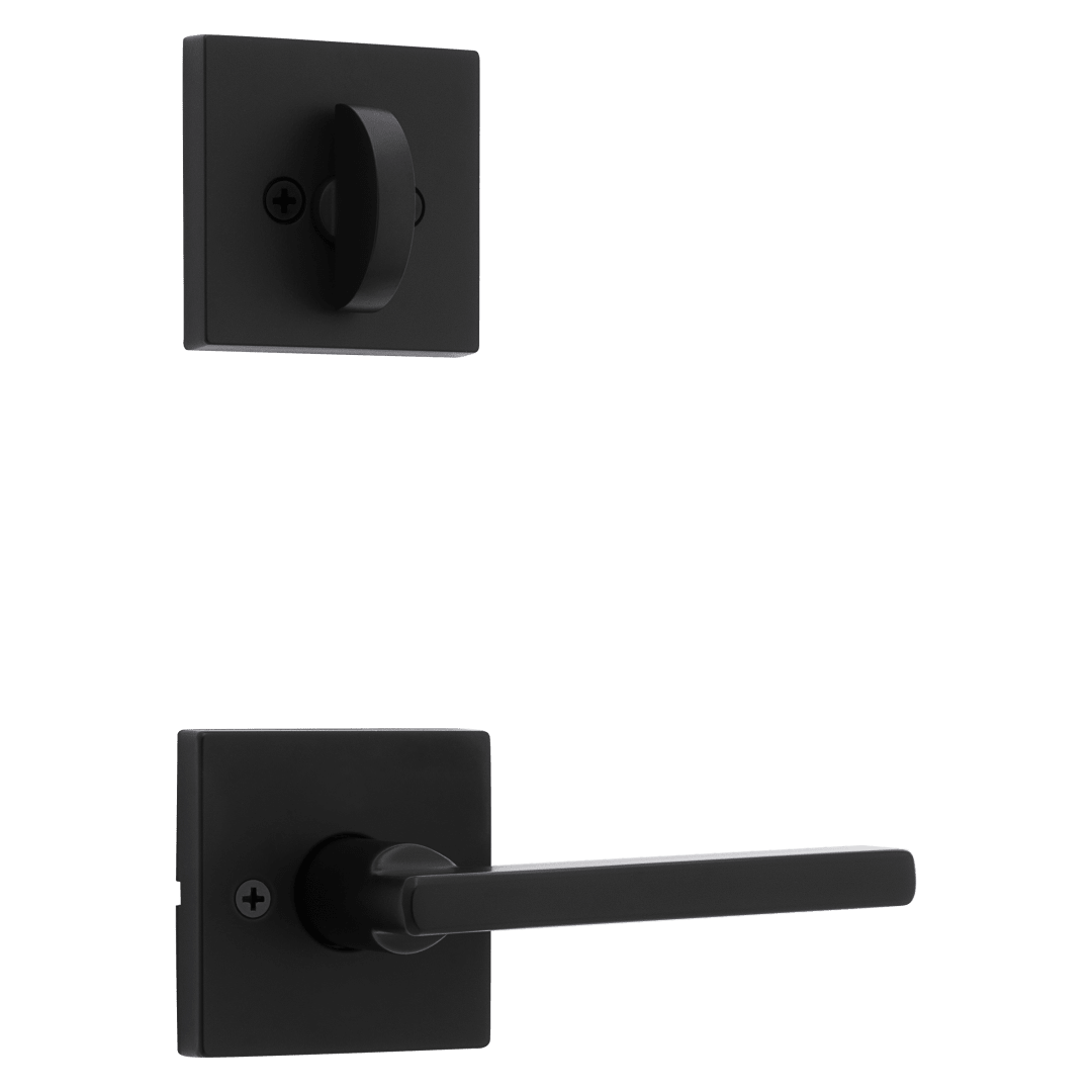 966 Single Cylinder Interior Pack w/ Square Rose Halifax Lever Handlesets in Matte Black