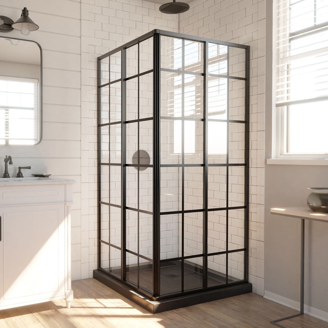 DreamLine French Corner 40 7/16 inch D x 40 7/16 inch W x 72 inch H Framed Sliding Shower Enclosure in Matte Black