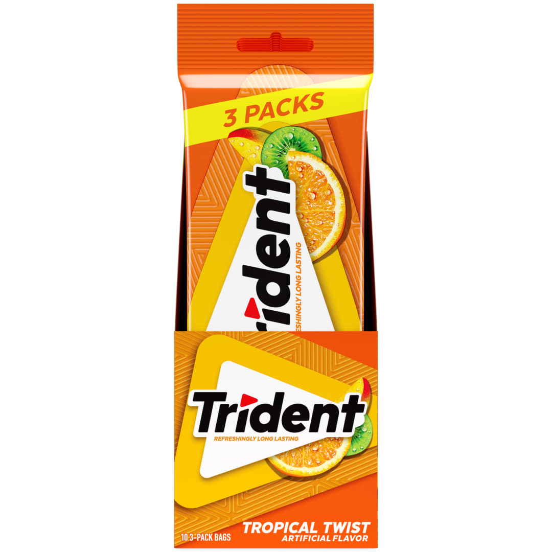 Trident Sugar Free Chewing Gum Tropical Twist 42 pc MUP 3pks - 10 Pack