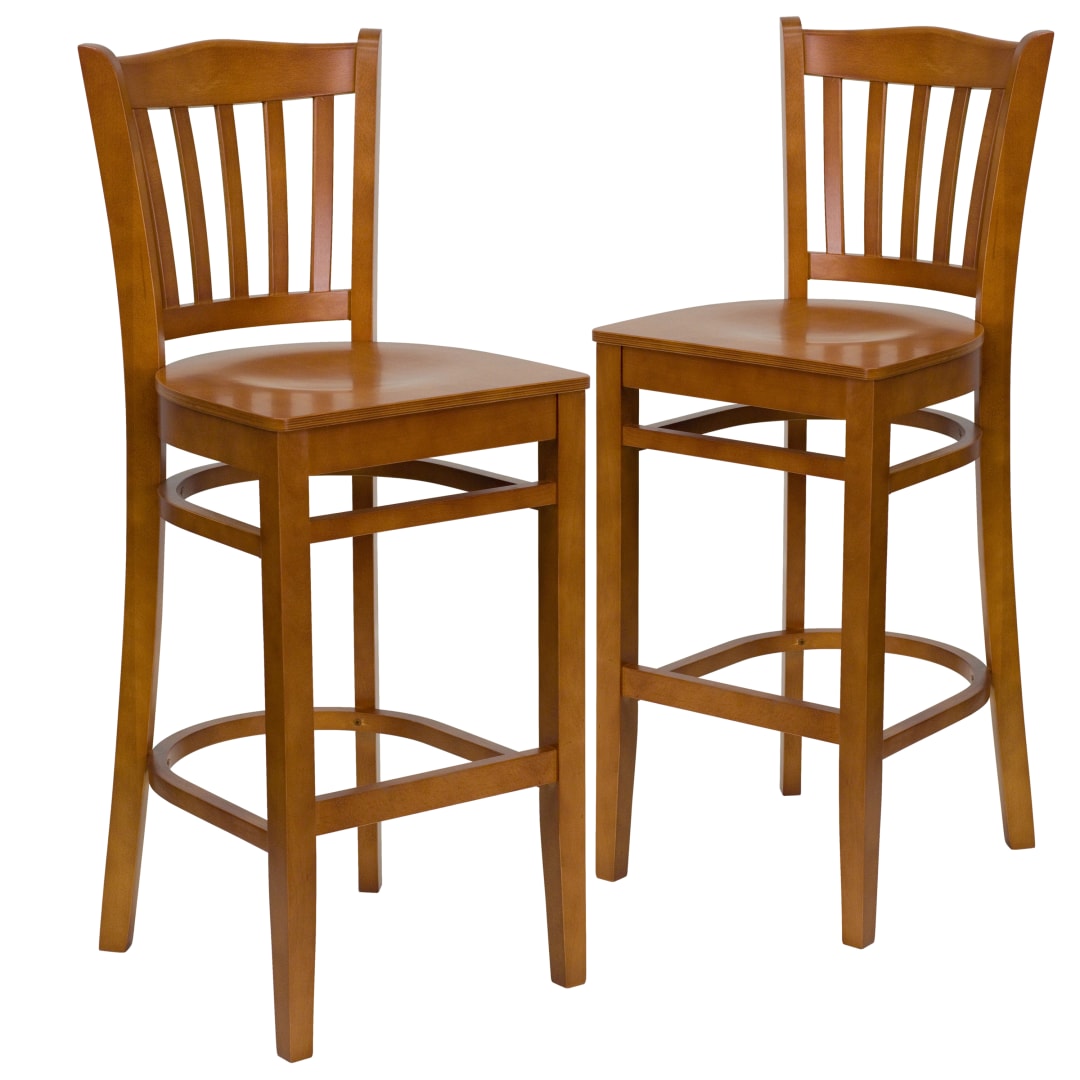 2 Pk. HERCULES Series Vertical Slat Back Cherry Wood Restaurant Barstool