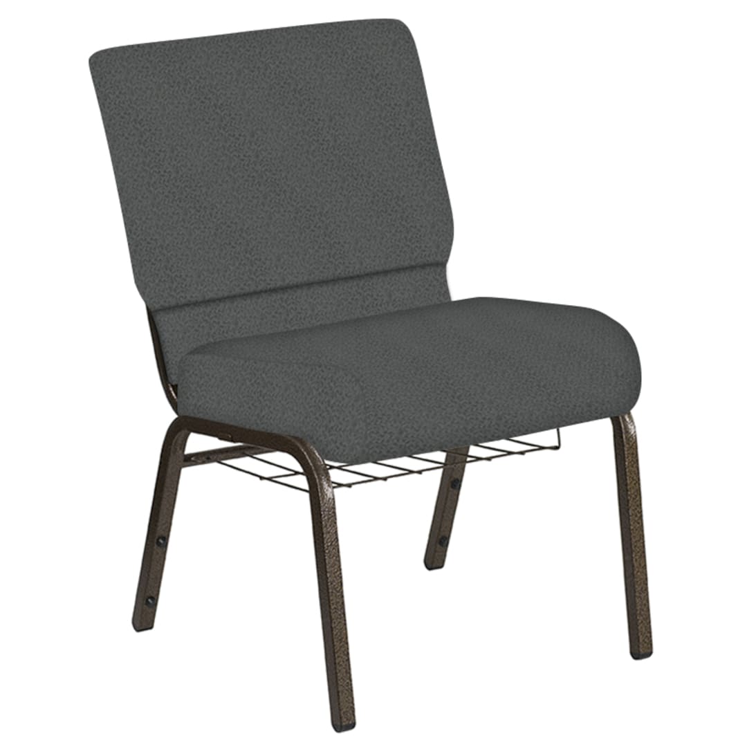Embroidered 21''W Church Chair in Old World Chocaqua Fabric with Book Rack - Gold Vein Frame