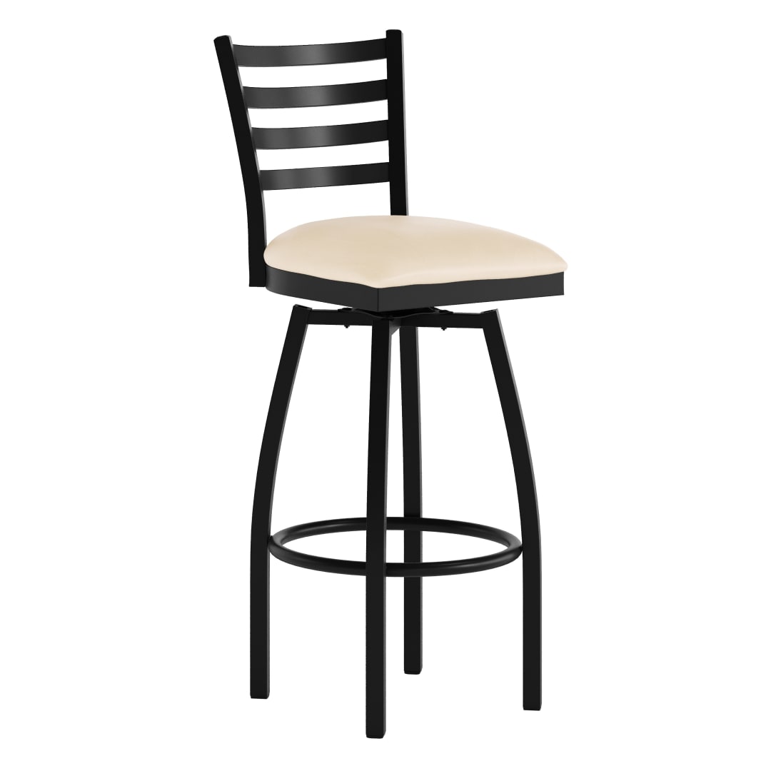 HERCULES Black Ladder Back Swivel Metal Barstool - Tan Vinyl Seat