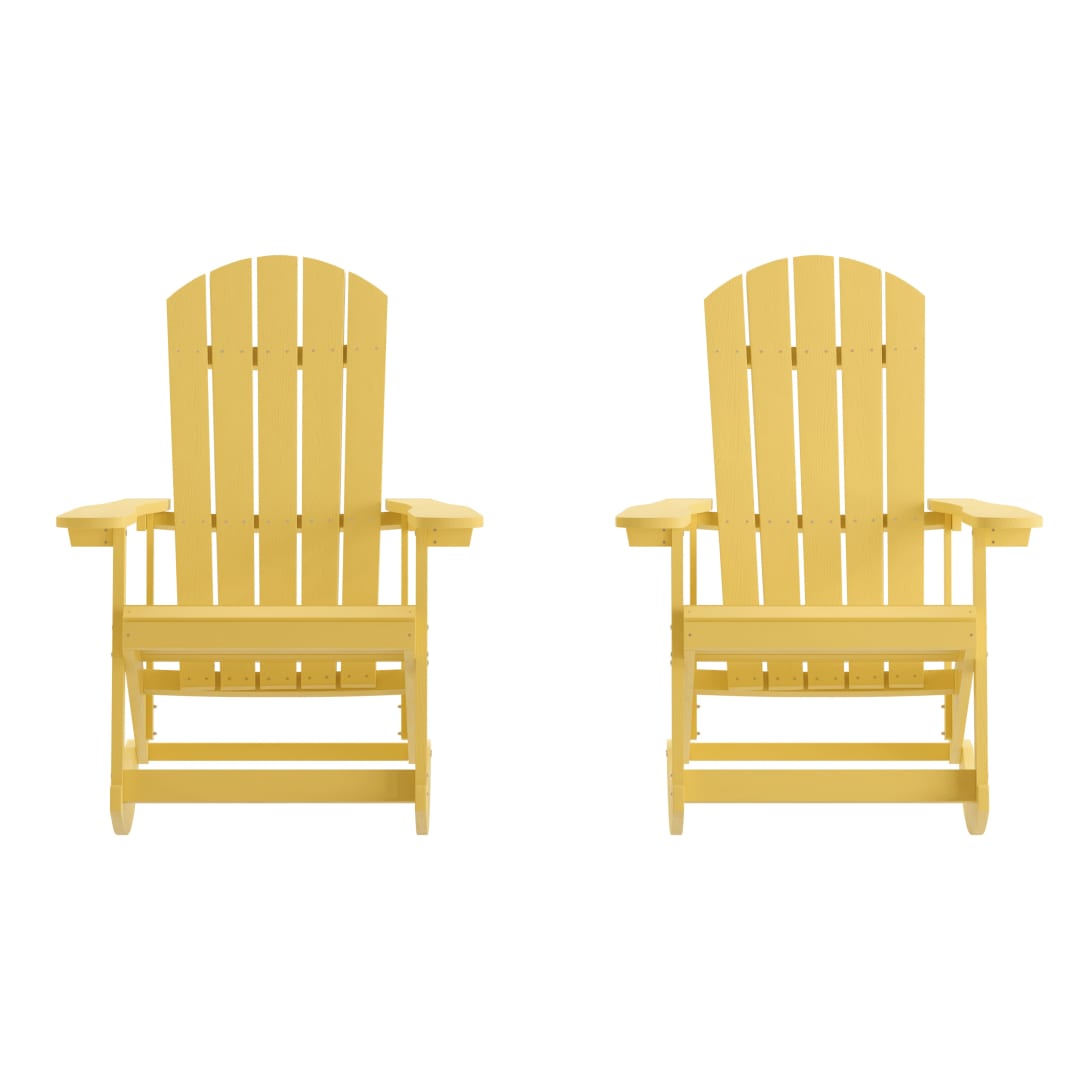 Savannah Poly Resin Wood Adirondack Rocking Chair - All Weather Yellow Polystyrene - Stainless Steel Hardware - Set of 2