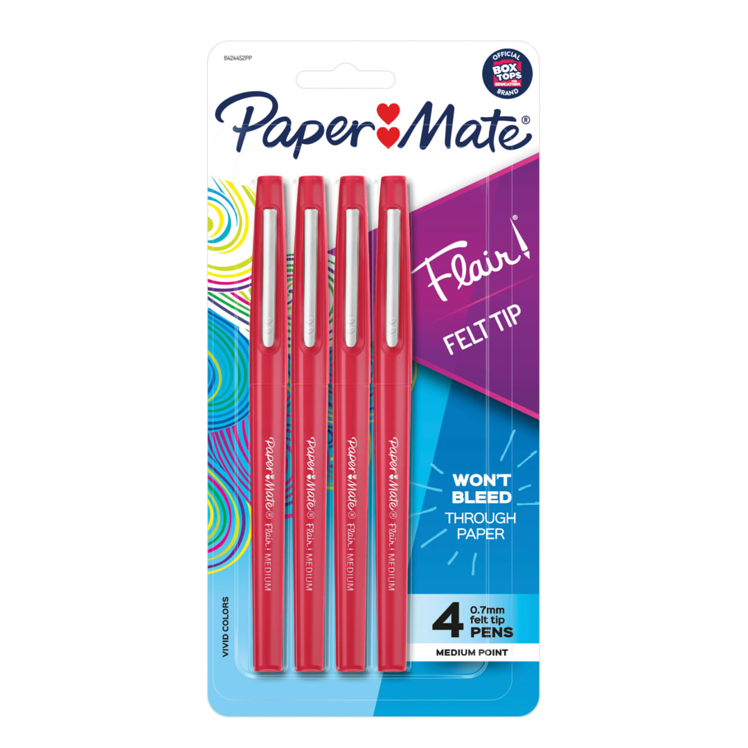 Paper Mate® Flair Felt Tip Pens, Medium Point (0.7mm), Red, 4 Count