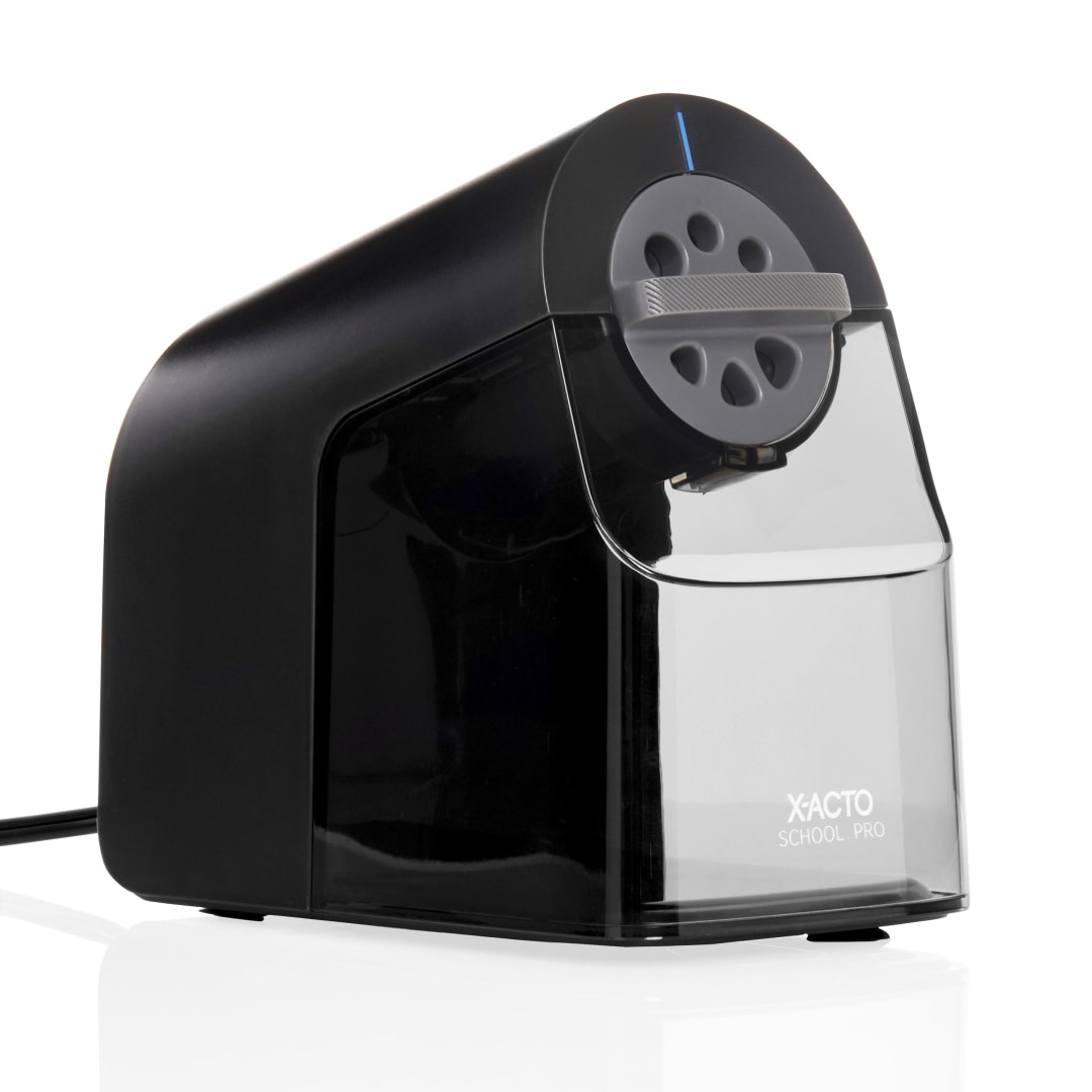 X-ACTO® Pencil Sharpener, School Pro® Electric Pencil Sharpener, With Six Size Dial, XL Shavings Bin, Black, 1 Count