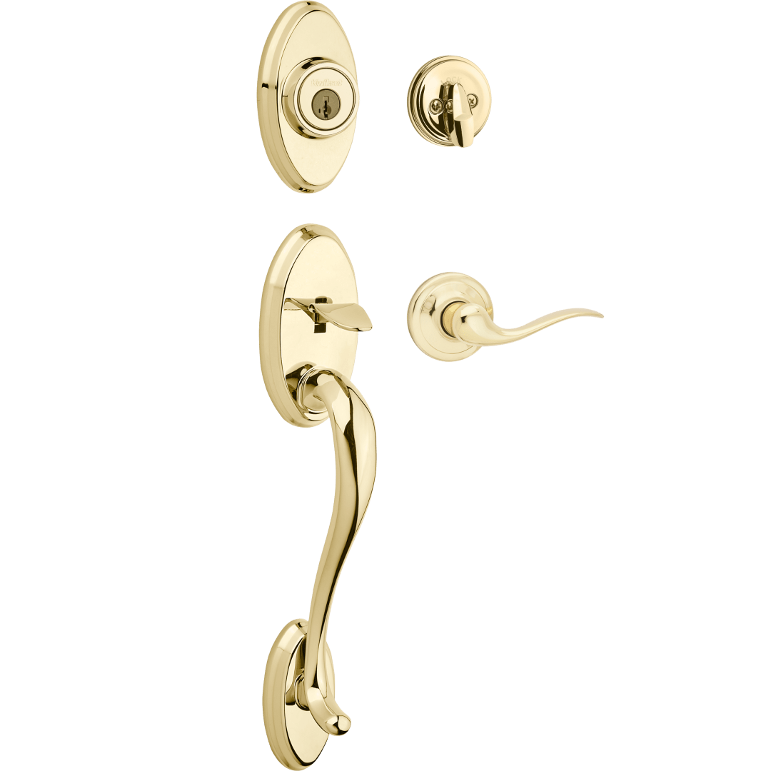 Shelburne Single Cylinder Handleset w/Tustin Lever featuring SmartKey Security™ in Lifetime Polished Brass