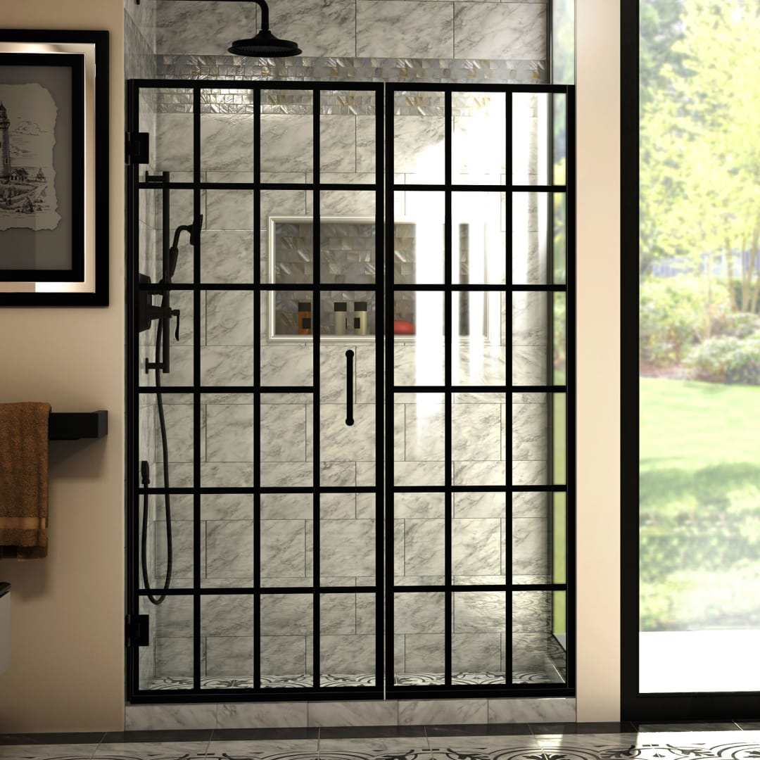 DreamLine Unidoor Toulon 52 - 52 1/2 inch W x 72 inch H Frameless Hinged Shower Door in Matte Black