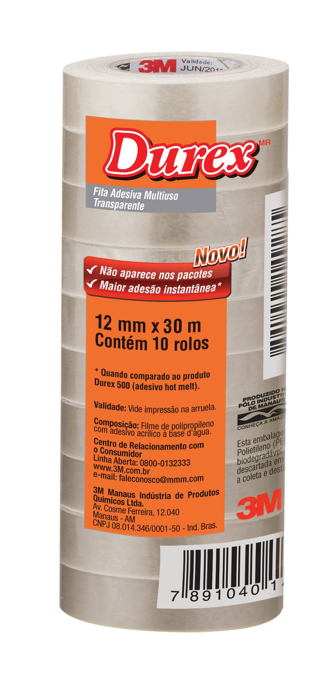 Fita Adesiva Transparente Durex™, 12 mm x 30 m, 10 Rolos