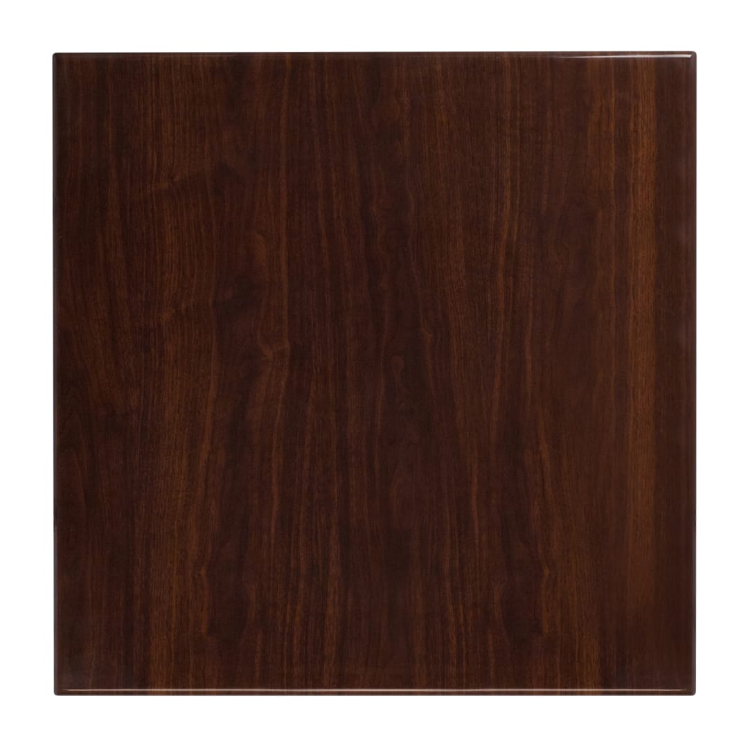 30'' Square High-Gloss Walnut Resin Table Top with 2'' Thick Drop-Lip