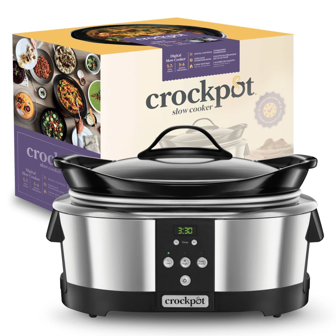 Crockpot® Electric Slow Cooker | 5.7L (5-6 people) | Programmable with 20-Hour Digital Timer | Stainless Steel [SCCPBPP605] (EU Plug)