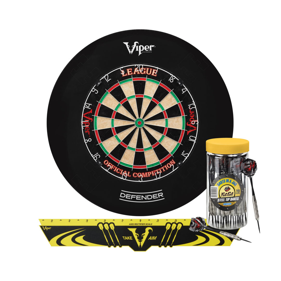 Viper Shot King Sisal Dartboard, Defender Dart Surround, Jar of 20 Darts and Viper Edge Throwline